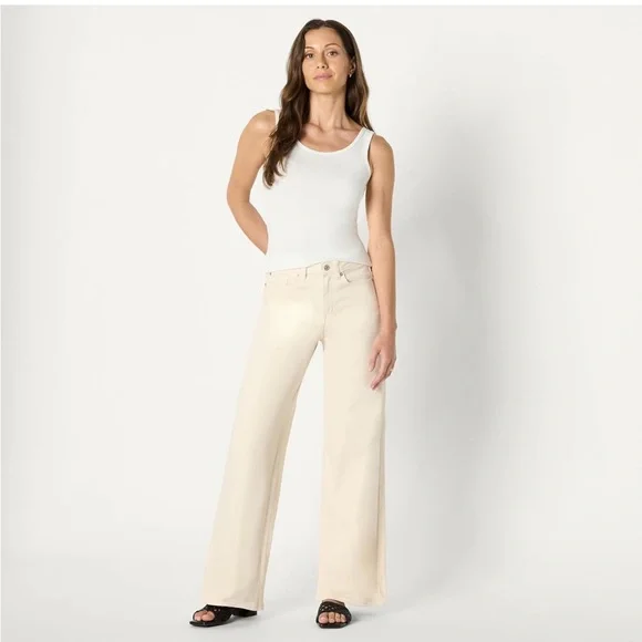 Amazon Essentials Wide Leg Cream Jeans Low Stretch Size 12 - Picture 2 of 9